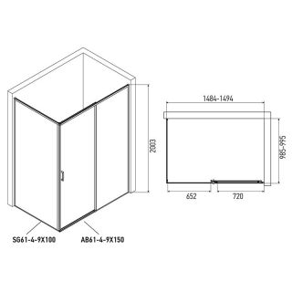 Душевая боковая стенка Alex Baitler SG64B100 100?200 см